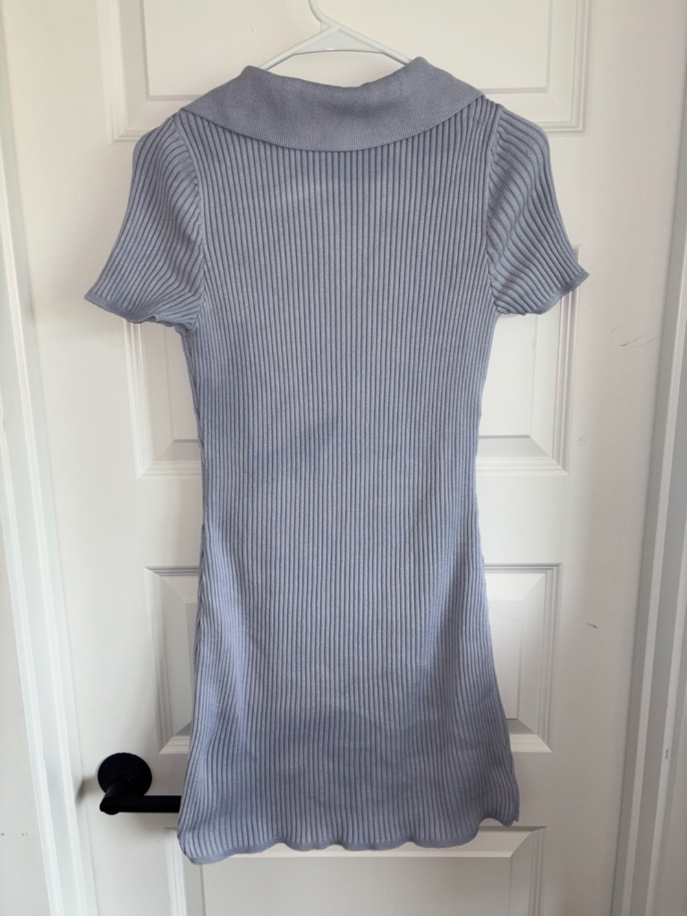 Abercrombie & Fitch Light Blue Ribbed Knit Polo V-Neck Mini Dress - Picture 4 of 7
